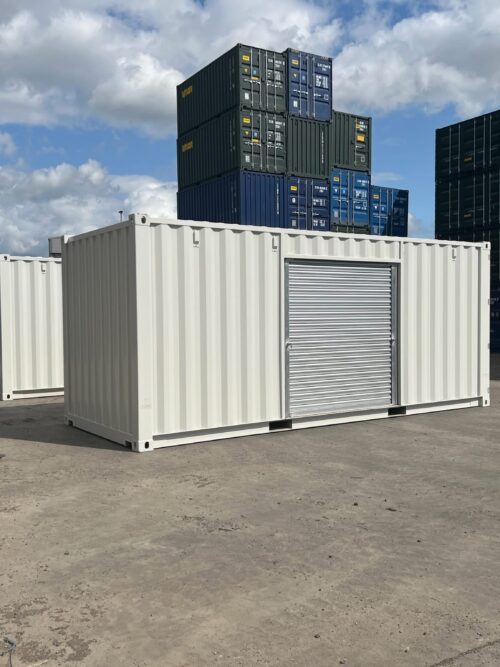 20ft Custom One Trip Shipping Container – Roller Shutter & RAL 7035 Respray